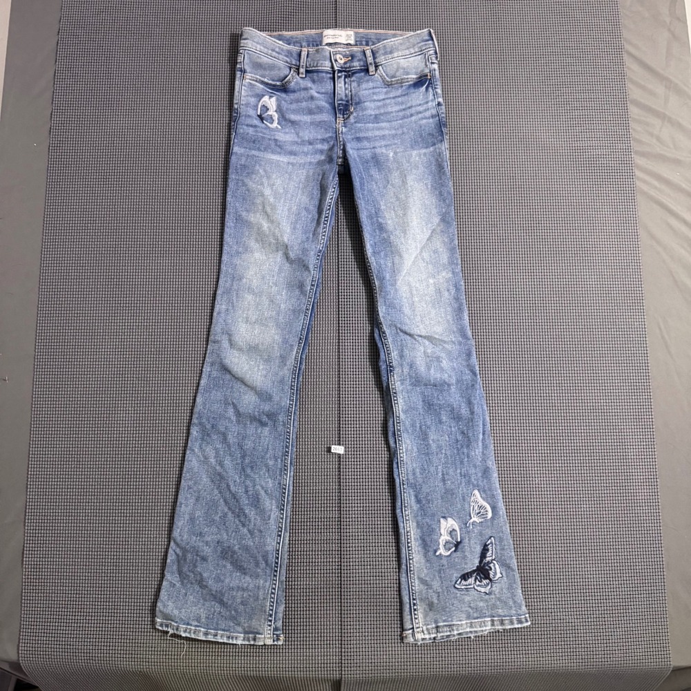 Abercrombie Kids Low Rise Bootcut Jeans Blue Butterfly Embroidered Size 13/14 L